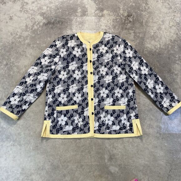 Provence Damour Jacket Womens XL Reversible Cotton Classic Yellow Black Floral - Picture 3 of 12